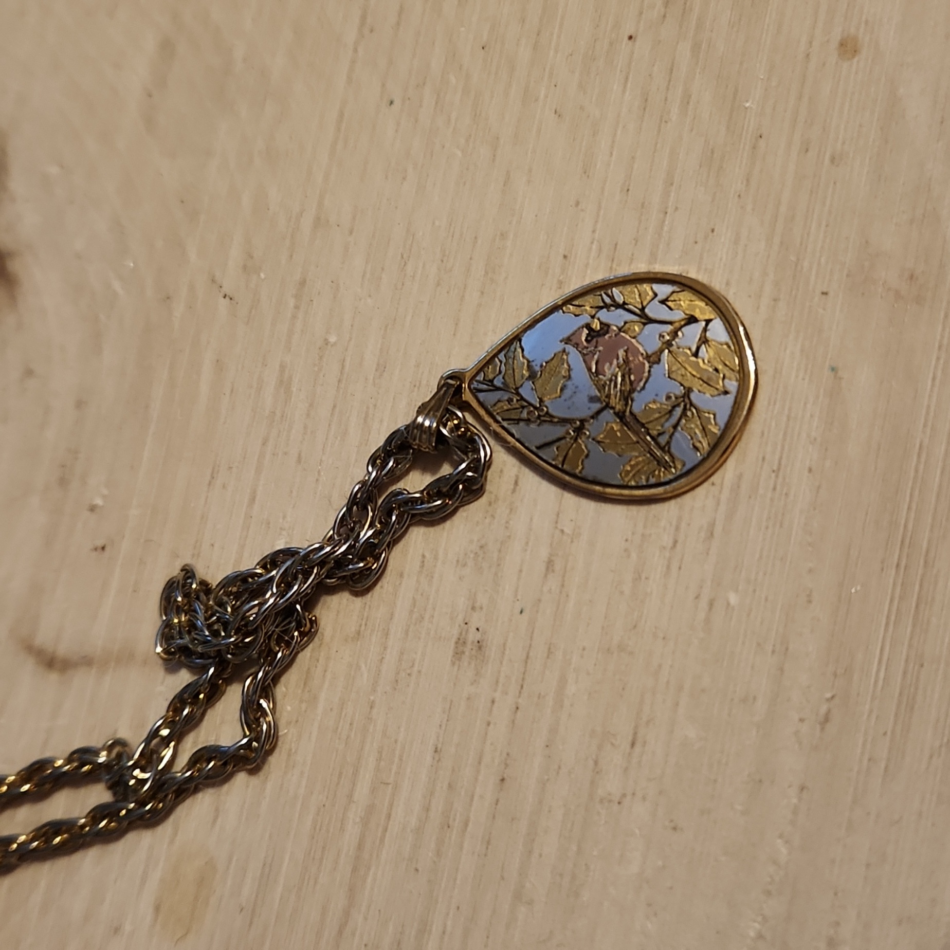 Reed & Barton Damascene Cardinal Bird Design Necklace